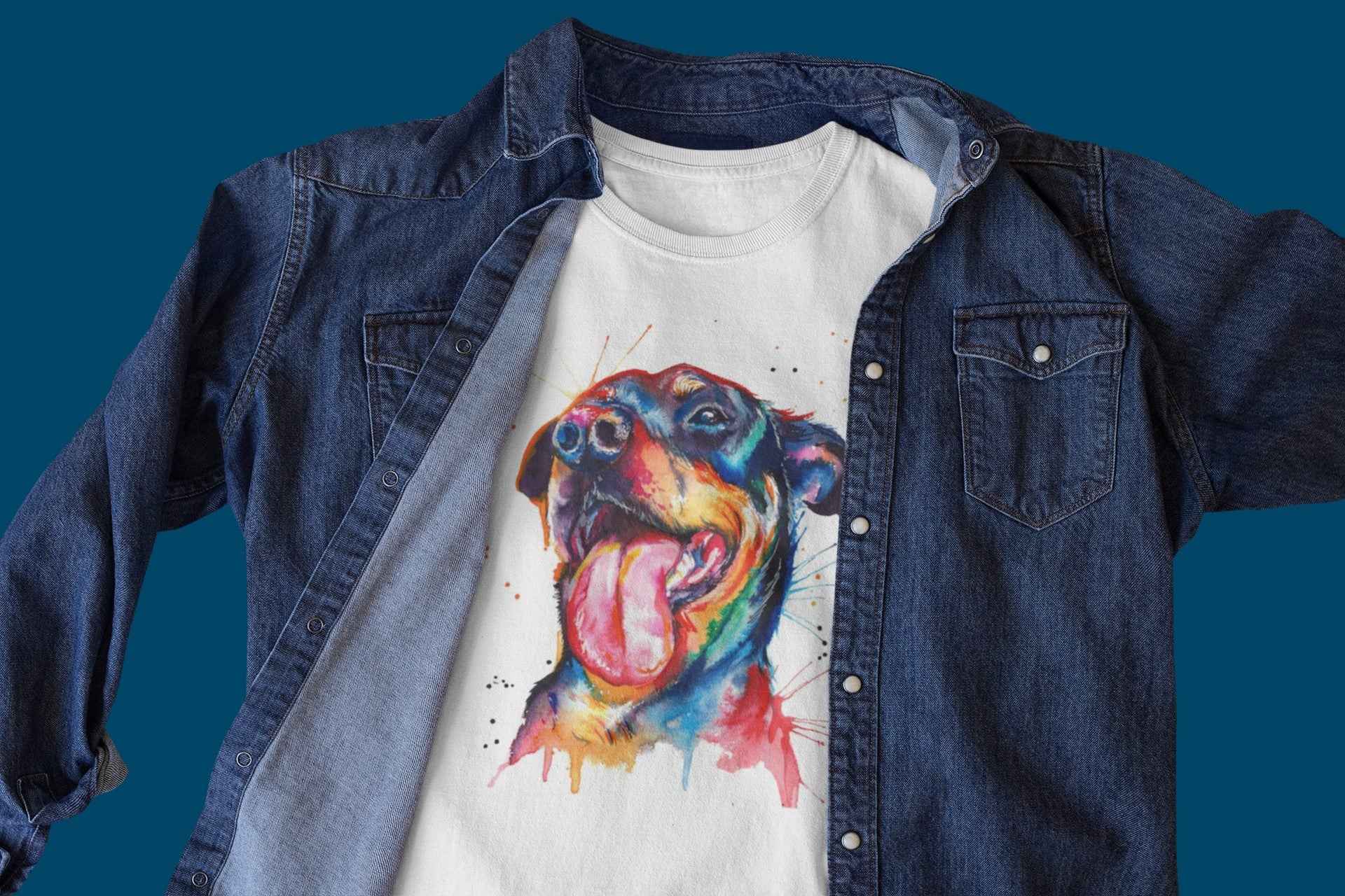 Watercolor Animal Graphic T-Shirt, White, Color Splash Design, Short Sleeve Casual Tee
