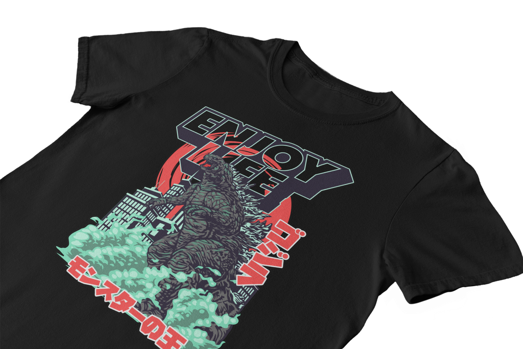 Monster Graphic T-Shirt, Black Cotton, Cinematic Design