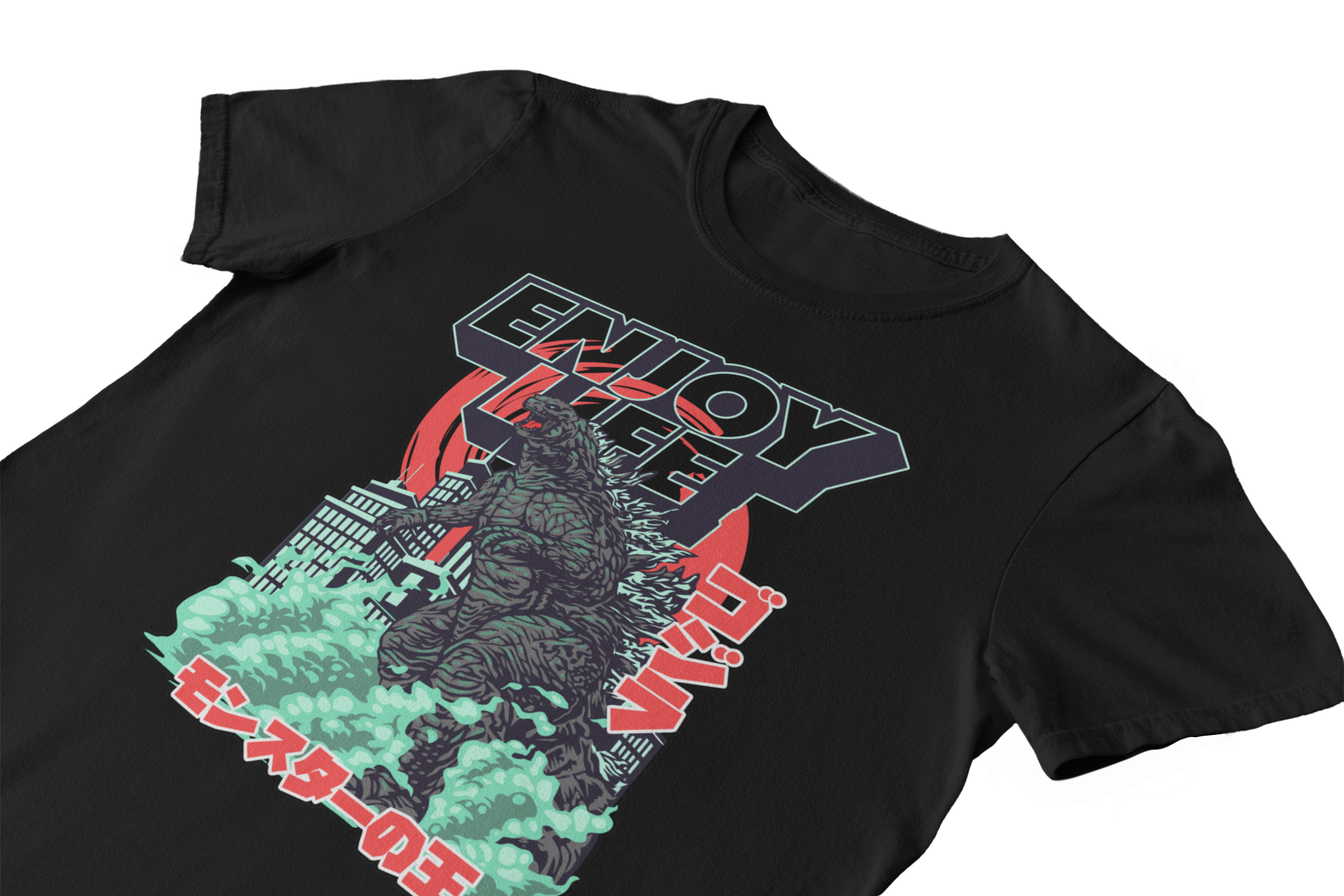 Monster Graphic T-Shirt, Black Cotton, Cinematic Design