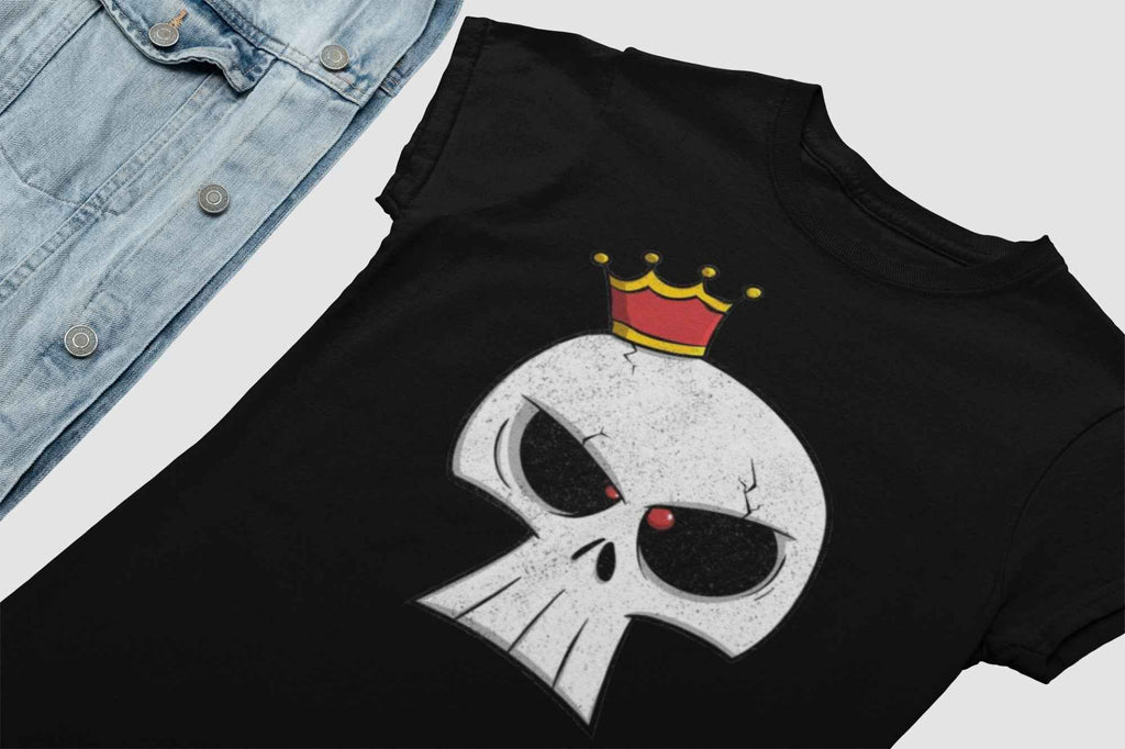 Skull Crown Graphic T-Shirt, Black Cotton, Vintage Style Design