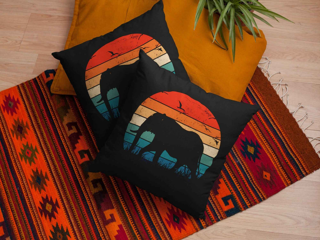 Elephant Sunset Decorative Throw Pillow with Insert, 20 x 20 inches, Black