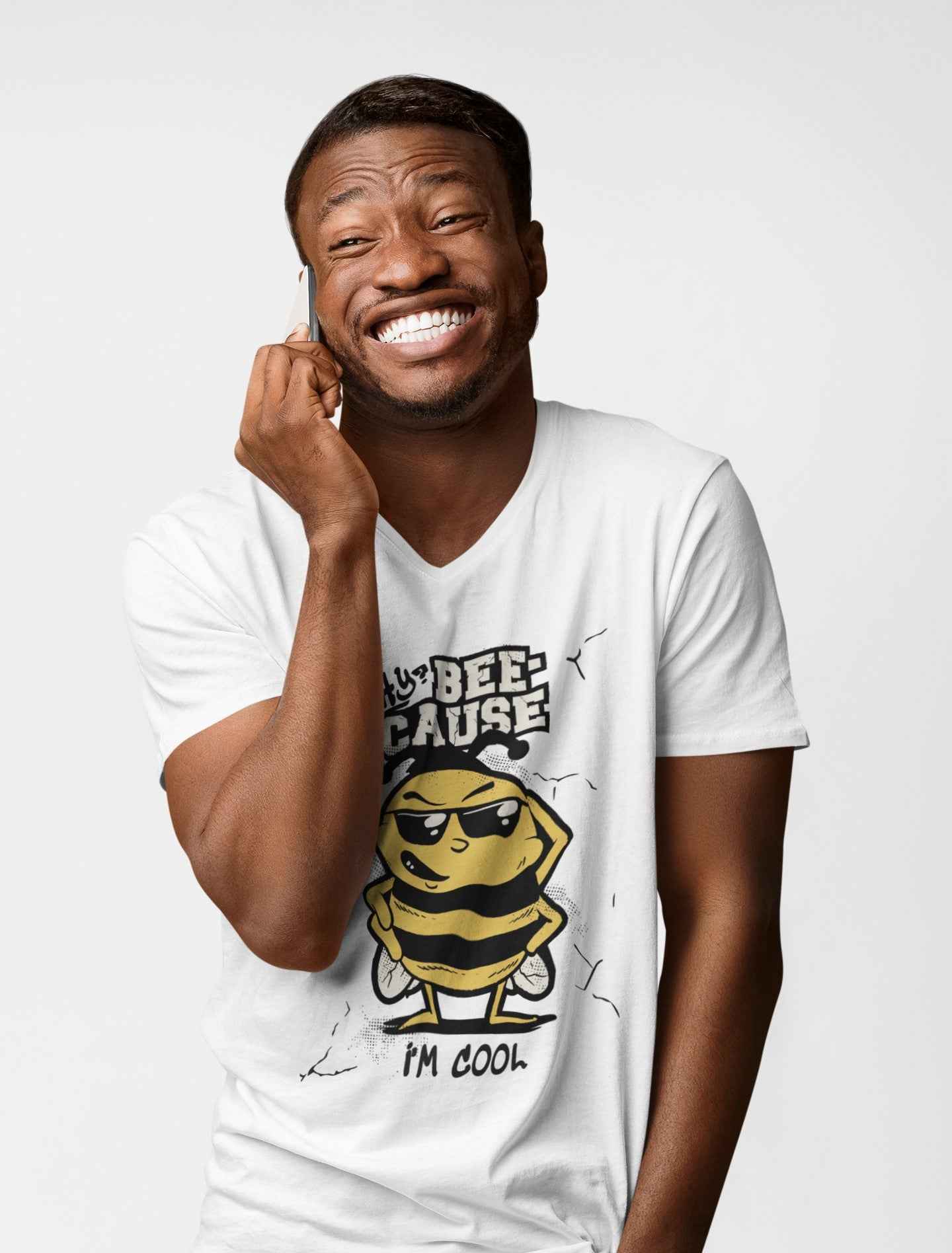Funny Bee T-Shirt, Why Beecause I'm Cool Design, White Cotton Graphic Tee (US, Alpha, X-Large, Regular, Regular, White)