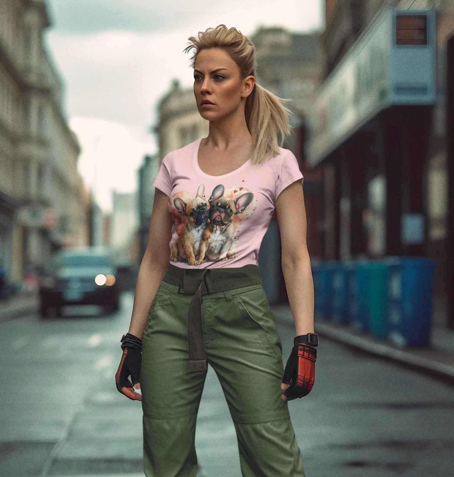 Women's French Bulldog Graphic T-Shirt, Pink Cotton, Short Sleeve Top