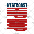 Red and blue graphic with 'WESTCOAST' text on a white background